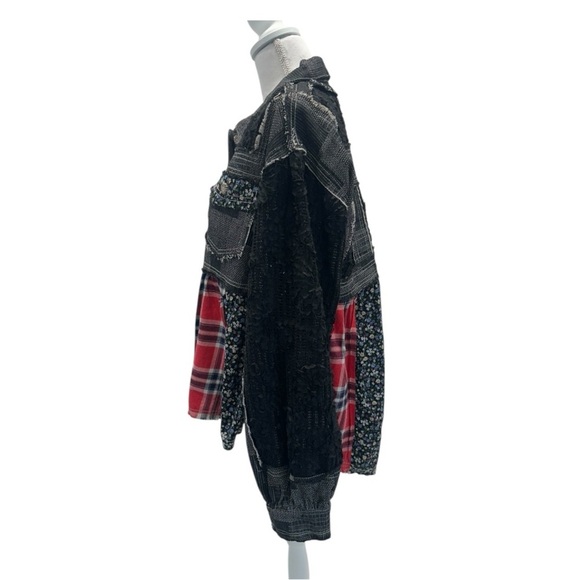 POL Crochet Knit Boho Jacket Retro Floral Farmhouse Plaid Patchwork Size L - Picture 5 of 11